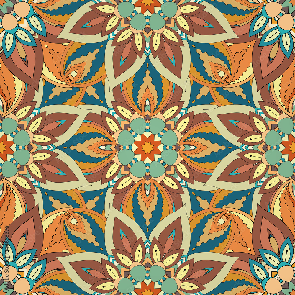 Ornate floral seamless texture, endless pattern with vintage mandala elements.