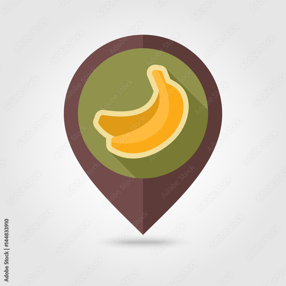 Banana flat pin map icon. Tropical fruit