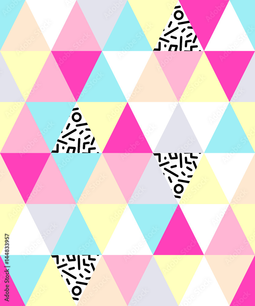 Cute 80's style seamless geometric pattern with triangles