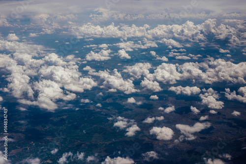 White velvet clouds in the sky  view from the airplane.