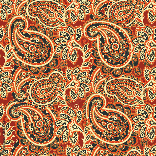 Seamless Asian Textile Background. Paisley Pattern