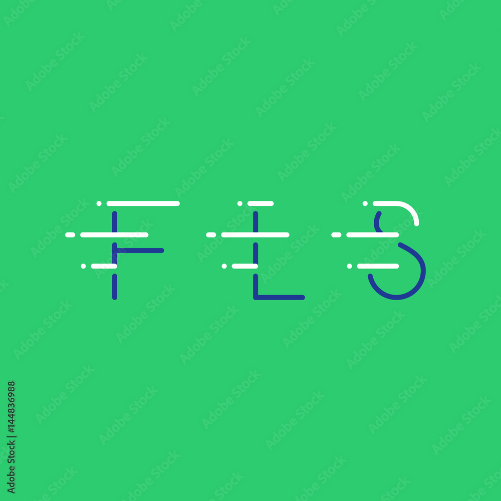 Dynamic letters F, L and S in motion, decorative type, rapid service Dynamic letters F, L and S in motion, decorative type, rapid service