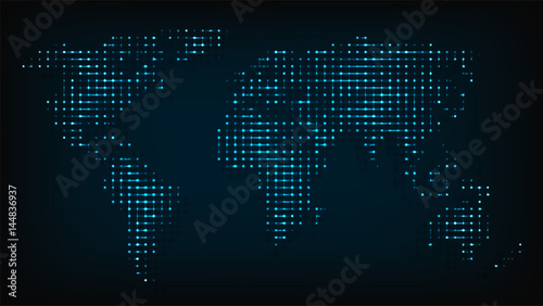 World Map isolated from night lights abstract vector illustration.