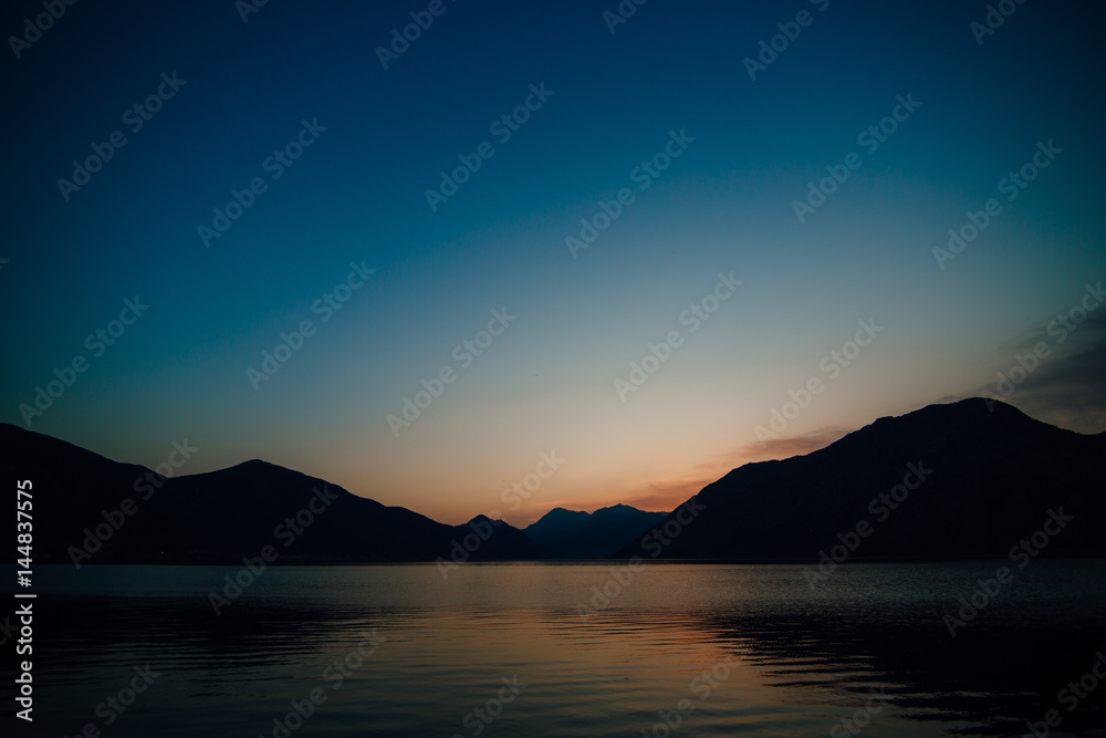 Kotor Bay on sunset - Montenegro - nature and architecture background