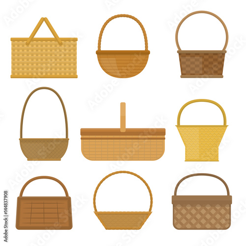 Empty baskets set isolated on white background vector illustration.