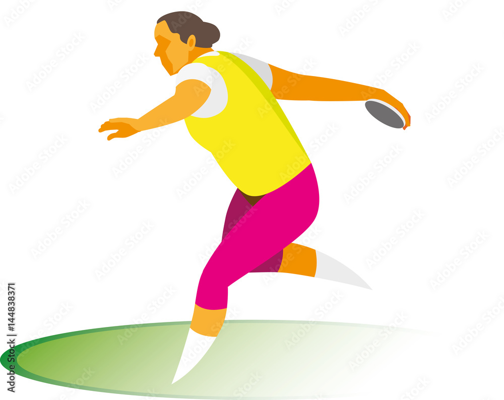 Young woman  discus thrower throws the disc