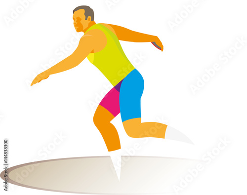 Young athlete discus thrower throws the disc