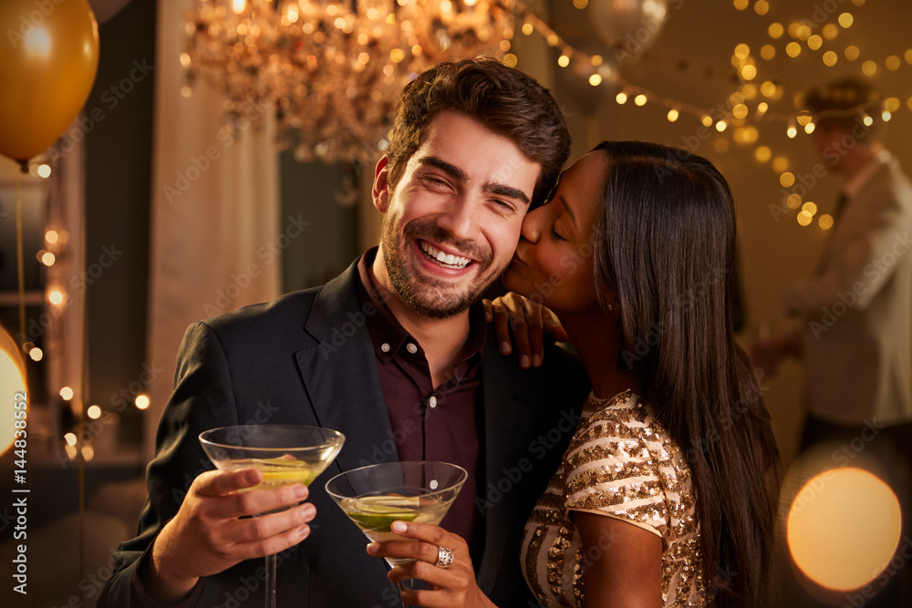 Romantic Couple Enjoying Cocktail Party Together Romantic Couple Enjoying Cocktail Party Together