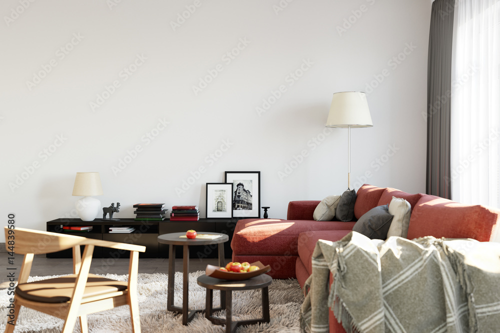 mock up wall interior. Scandinavian style. Wall art. 3d rendering, 3d illustration mock up wall interior. Scandinavian style. Wall art. 3d rendering, 3d illustration