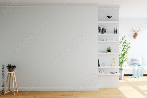 mock up wall interior. Scandinavian style. Wall art. 3d rendering, 3d illustration