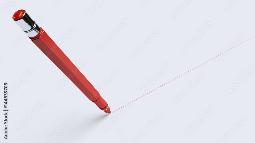 Red Finepoint Mechanical Drawing Pen Making Perfect Line on Seamless White Surface