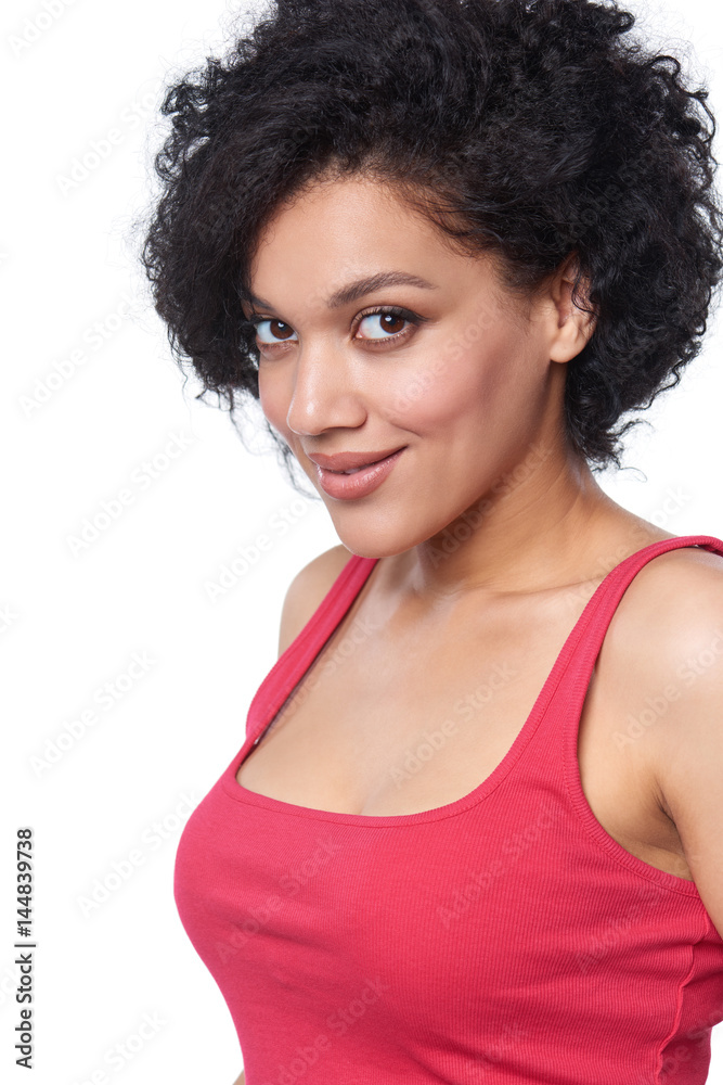 Fototapeta premium Closeup portrait of beautiful mixed race caucasian - african american woman looking at camera