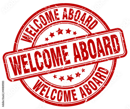 welcome aboard red grunge round vintage rubber stamp