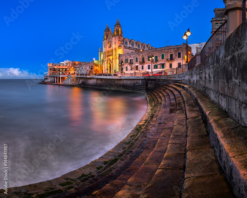 Church of Our Lady of Mount Carmel and Balluta Bay in Saint Julien, Malta