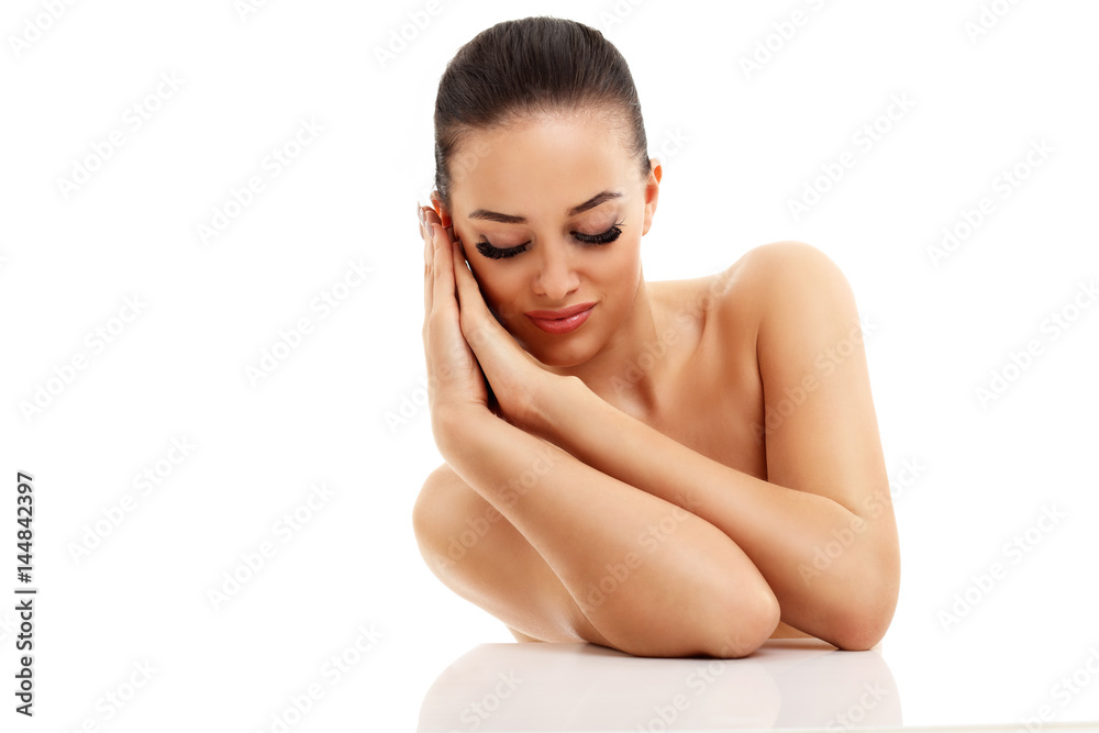 Woman face portrait isolated on white with healthy skin Woman face portrait isolated on white with healthy skin