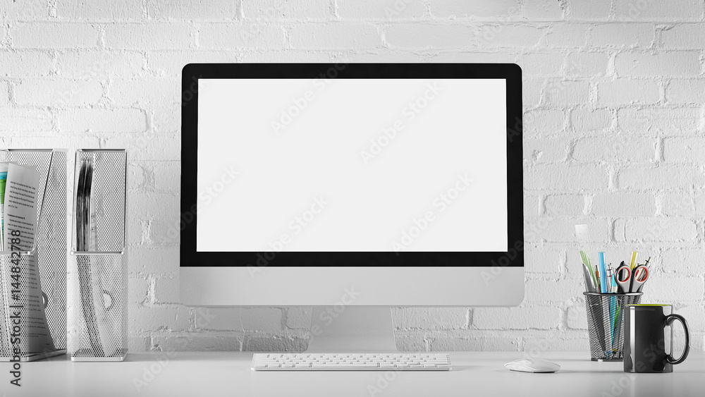 Fototapeta premium Computer on desk - 3D Render