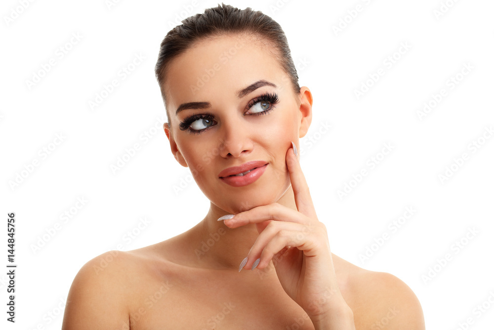 Woman face portrait isolated on white with healthy skin Woman face portrait isolated on white with healthy skin