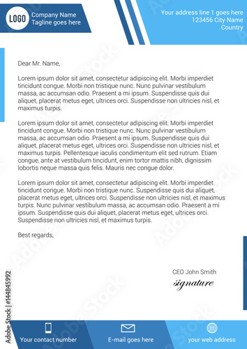 Flat style modern blue letterhead template