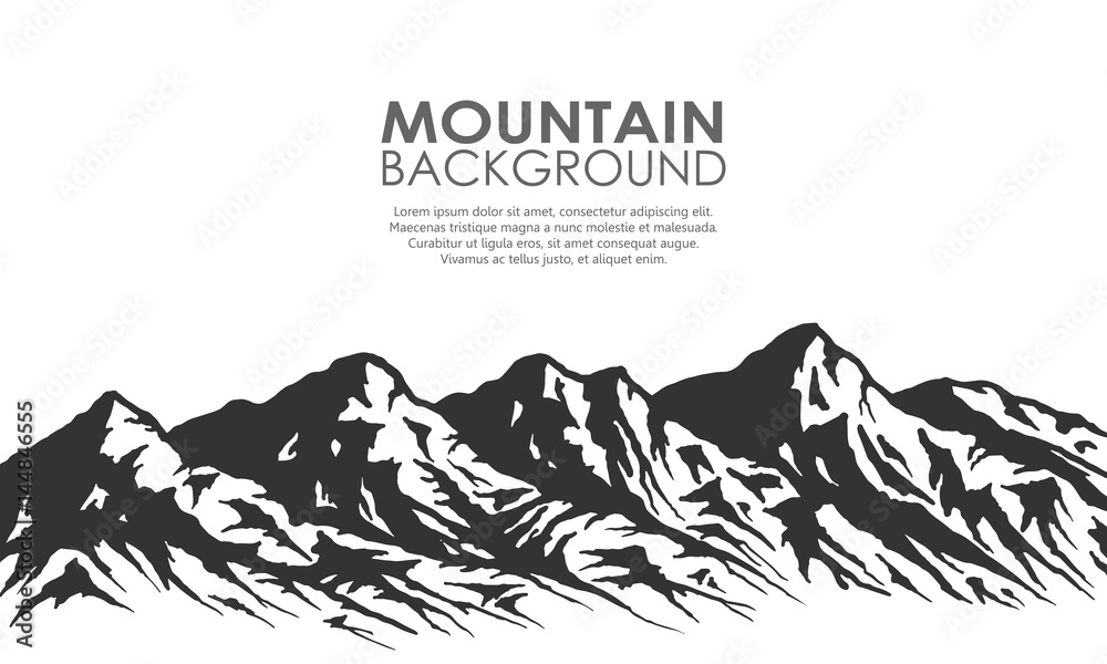 Mountain range silhouette isolated on white background. Black and white ...