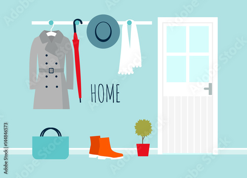 Vector interior of the hallway with door