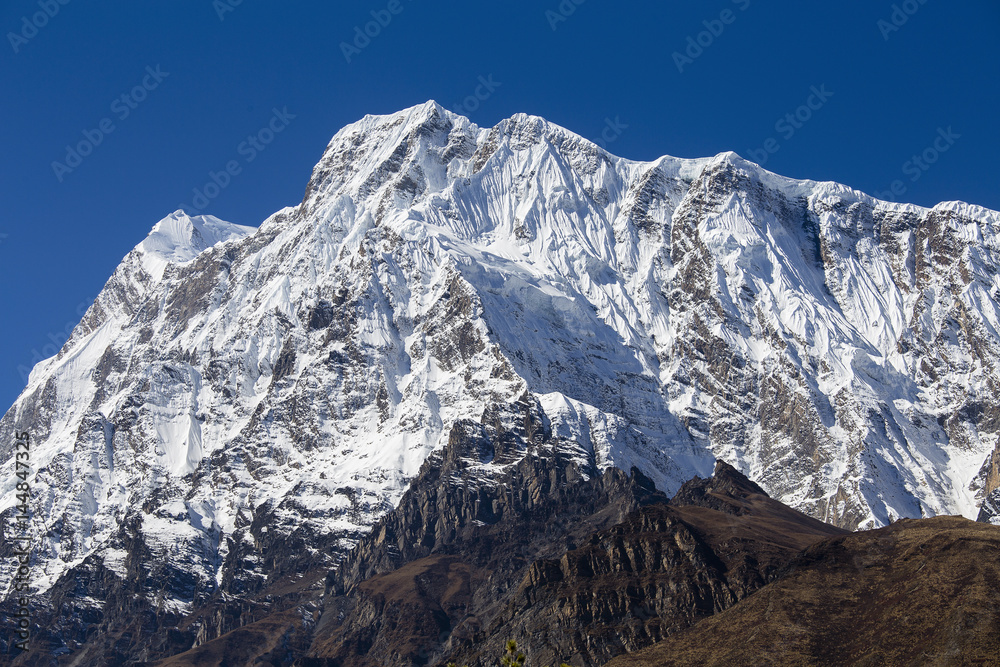 Majestic mountain peaks in Himalayas mountains in Nepal