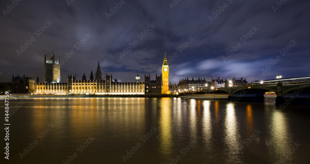 Big Ben and House of Parliament, London, UK. Nocturne image.
