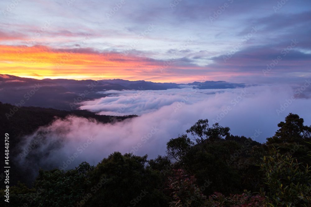 Sunset above the clouds in Chapare province of Bolivia