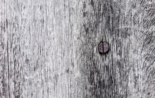 Nail on white wood texture surface background old wooden grey plank striped timber desk art abstract vintage style Close up
