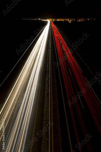 The light trails on the street