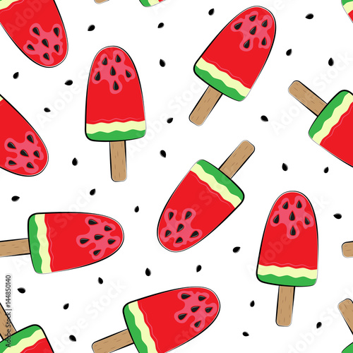 Seamless background with watermelon. Watermelon on a stick. Vector illustration. A simple pattern. Summer time