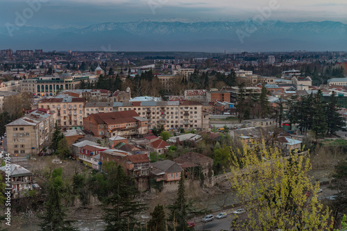 Panorama view on Kutaisi city, Georgia at the evening. Low light image.