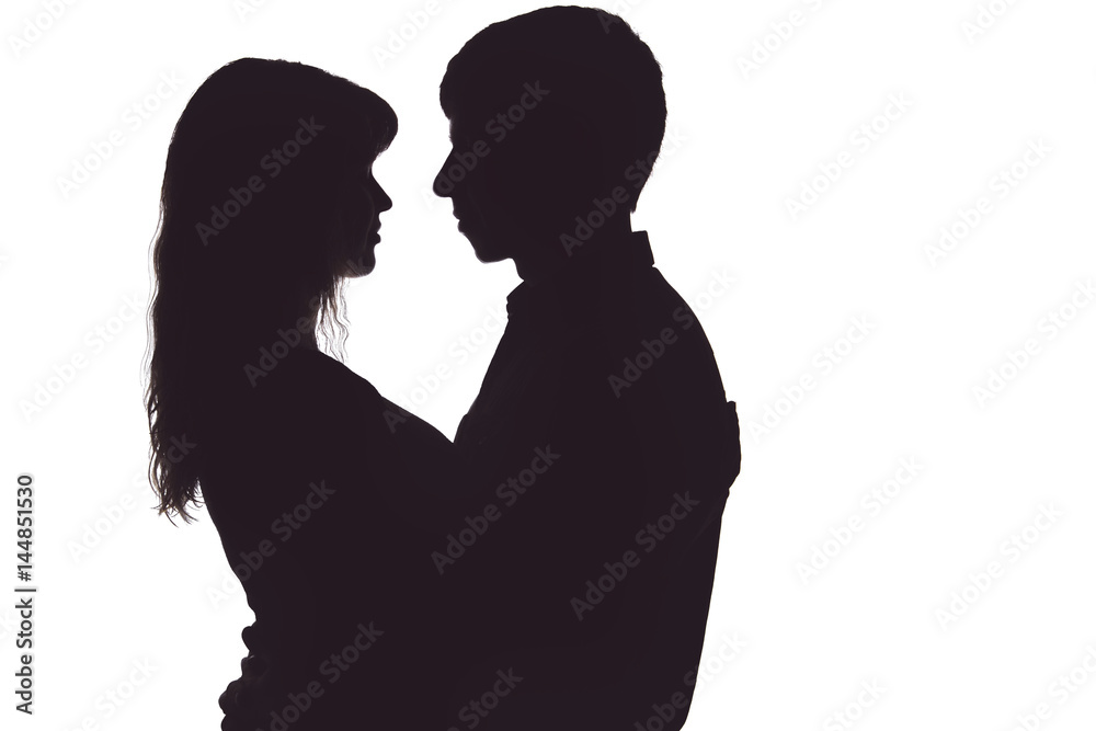 Silhouette of man and woman in love