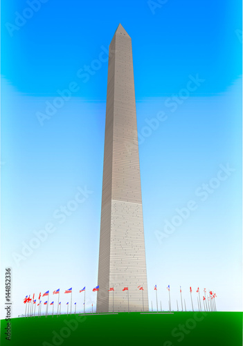 Illustration of the Washington Monument with tattered flags