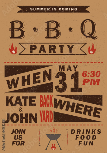 Vector barbecue party invitation. BBQ template menu design. Food flyer.