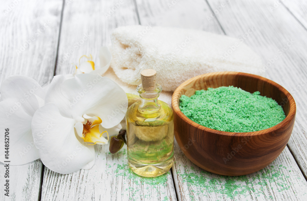 Spa products and white orchids Spa products and white orchids