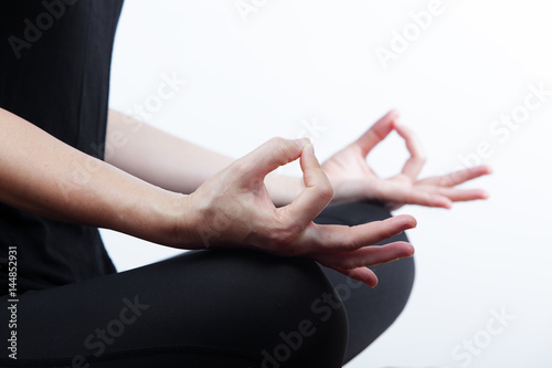 woman practicing yoga isolated on white background.