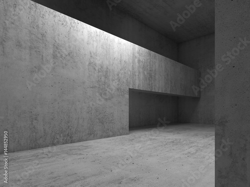 Doorway in gray concrete walls, 3d render