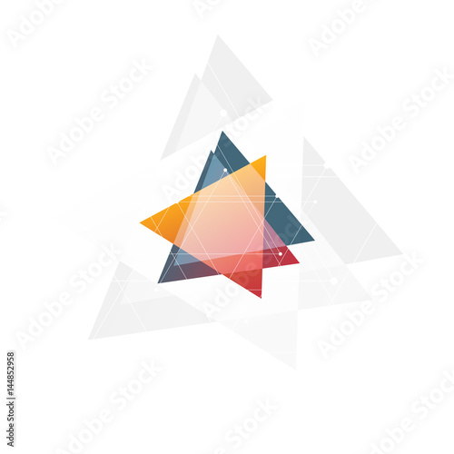 Isolated abstract pink and orange color triangle logo on black background  geometric triangular shape logotype of transparent overlays vector illustration