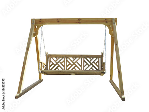 wooden garden swing isolated on white background