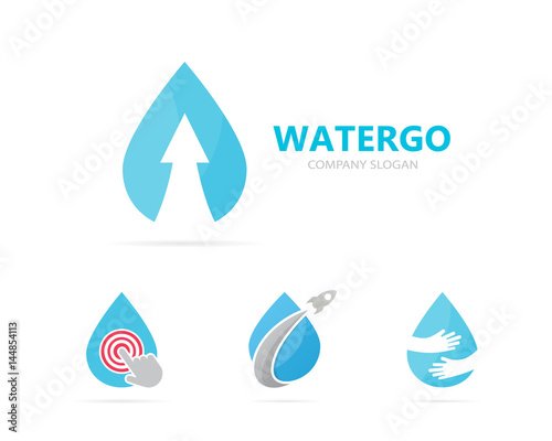 Vector of oil and arrow up logo combination. Drop and growth symbol or icon. Unique water and aqua logotype design template.