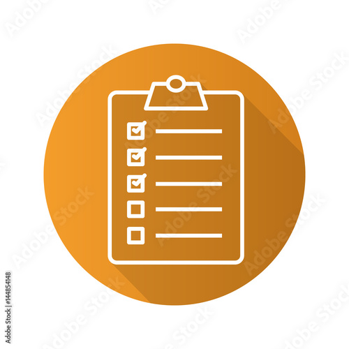 Clipboard checklist flat linear long shadow icon