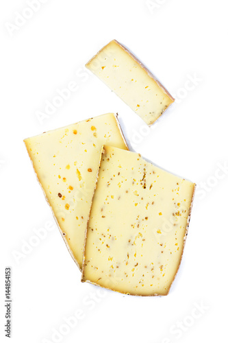 Slices French traditional cheese isolate on white background