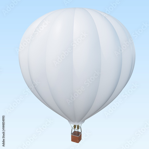 Hot air balloon with basket on skiy background with clouds. 3d rendering