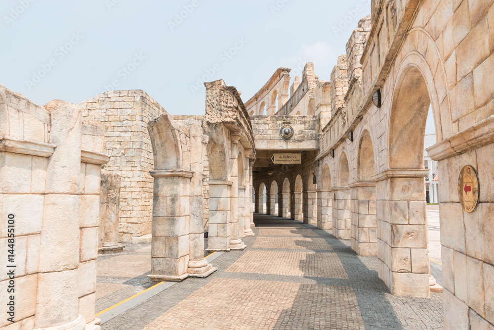 MACAU - AUGUST 08: inside of the ruins of Roman Amphitheatre in Macau Fisherman's Wharf 08, 2015 at Macau. MACAU - AUGUST 08: inside of the ruins of Roman Amphitheatre in Macau Fisherman's Wharf 08, 2015 at Macau.