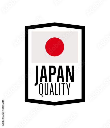 Japan quality label for products vector illustration isolated on white background. Square exporting stamp with japanese flag, certificate element