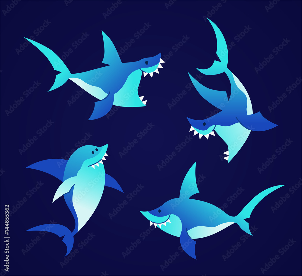 Fototapeta premium Shark - modern vector set of flat illustrations.