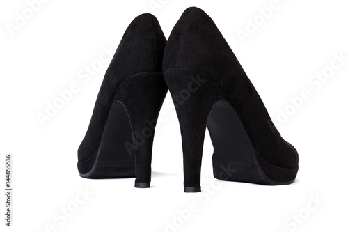 Beautiful Pair of black women's shoes with high heels isolated on white background