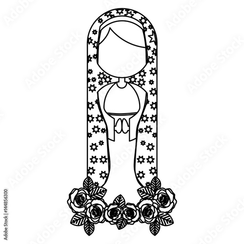 silhouette figure fasceless virgin maria cartoon with mantle decorate vector illustration