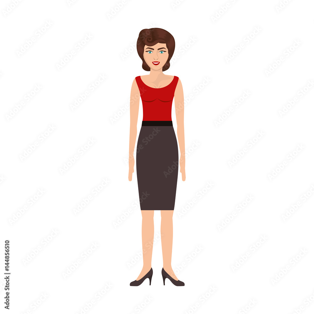 Fototapeta premium colorful silhouette of woman with red blouse and skirt retro style vector illustration