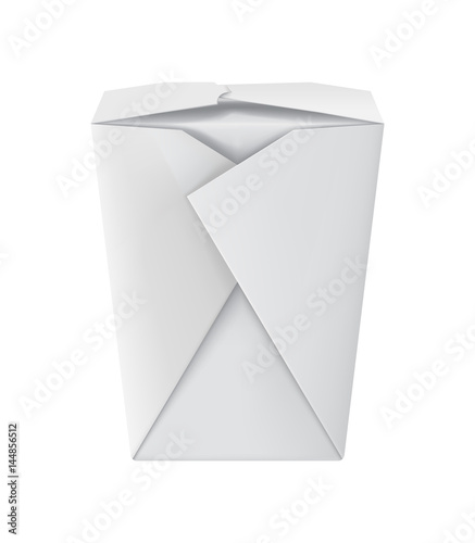 Blank white 3d model cardboard noodle package isolated on white background vector illustration. Packaging design element for branding.